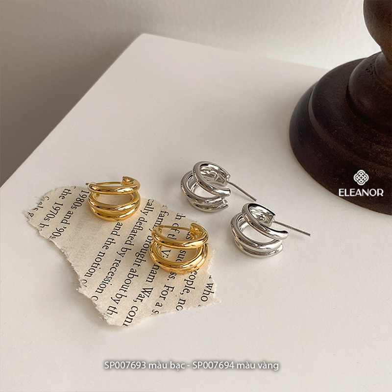 Bông tai nữ chuôi bạc 925 Eleanor Accessories viền cong basic phụ kiện trang sức khuyên tai 7693