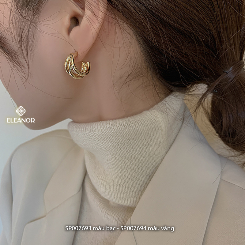 Bông tai nữ chuôi bạc 925 Eleanor Accessories viền cong basic phụ kiện trang sức khuyên tai 7693