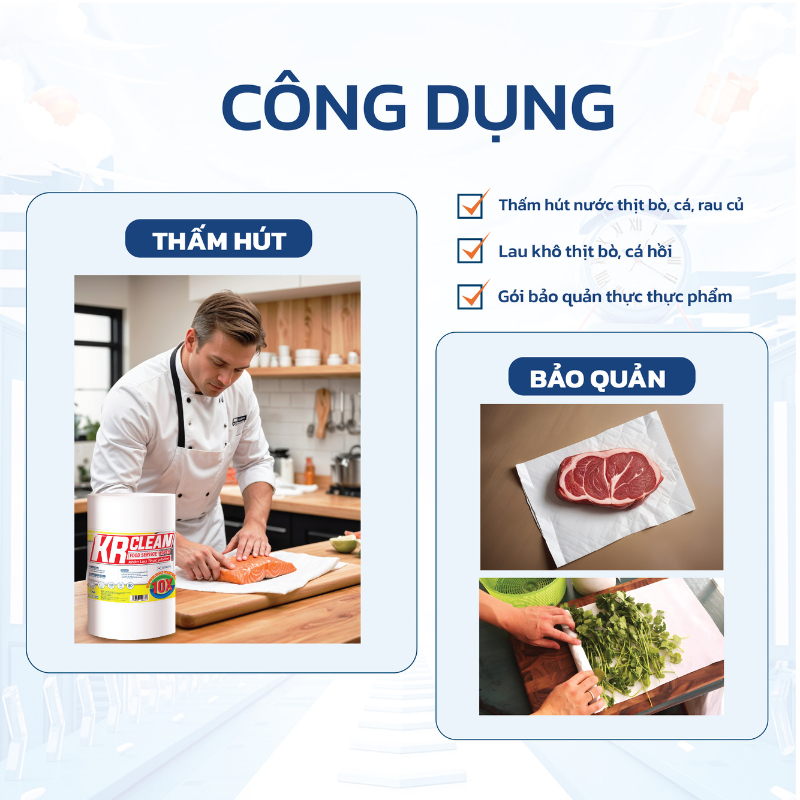 Cuộn khăn giấy thấm thực phẩm KRCLEAN size 20x22cm - Khăn bảo quản rau củ, lau thịt cá, siêu thấm đa năng | BigBuy360 - bigbuy360.vn