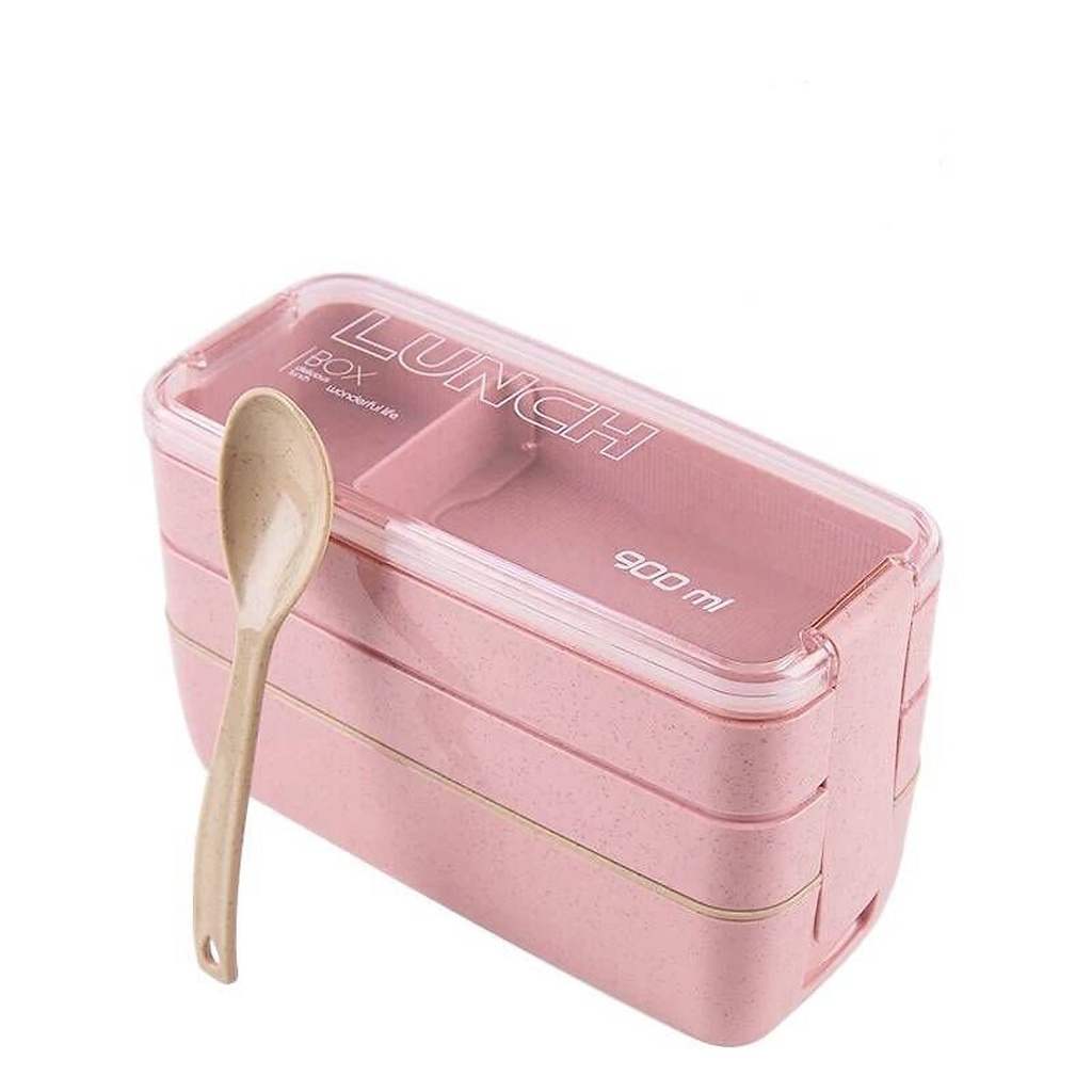 Hộp Cơm Lúa Mạch Lunch Box 3 Tầng Hình Chữ Nhật 900ml Tặng Kèm Dĩa ...