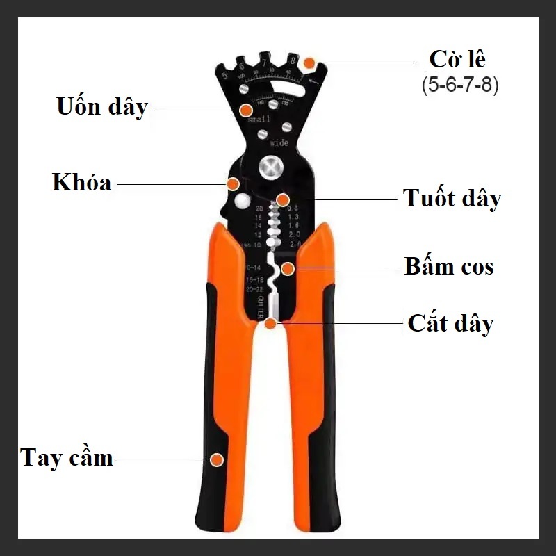 Kìm tuốt dây điện đa năng, uốn dây tuốt cắt dây bấm cos