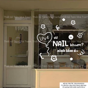 Hình dán trang trí esthetic minimal Tiệm Nail cute, trang trí gương, kính cửa hàng 3