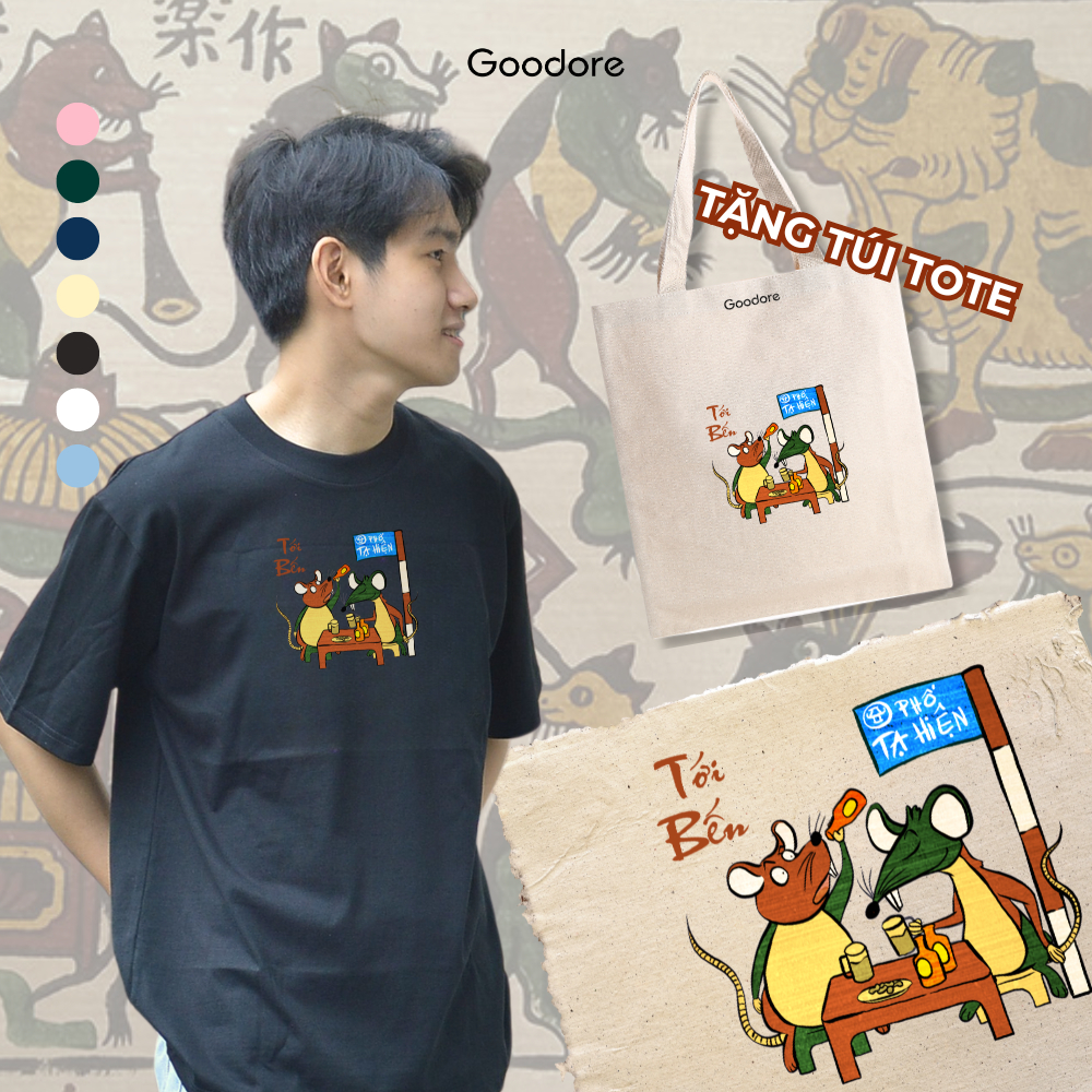 Áo thun Oversize unisex nam nữ Goodore BST Đông Hồ Street mẫu Tới Bến chất liệu cotton 230gsm thoáng mát năng động