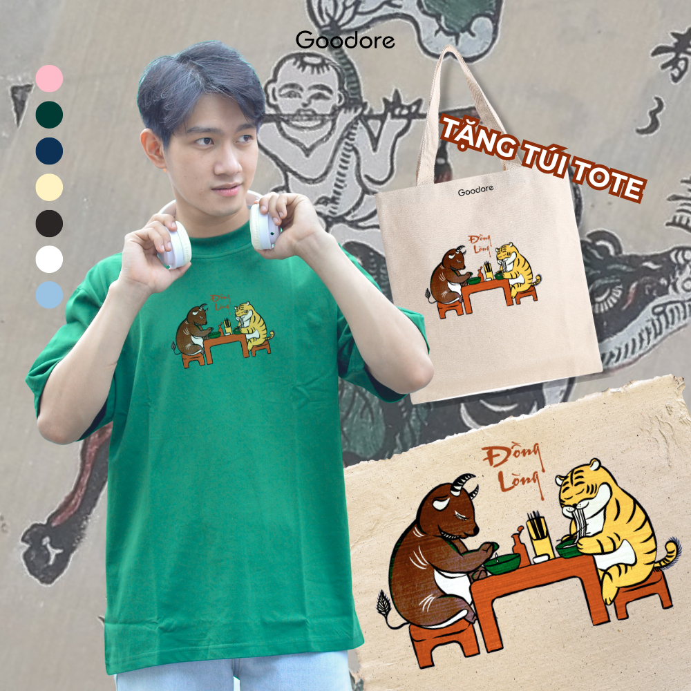 Áo thun Oversize unisex nam nữ Goodore BST Đông Hồ Street mẫu Đồng Lòng chất liệu cotton 230gsm thoáng mát năng động