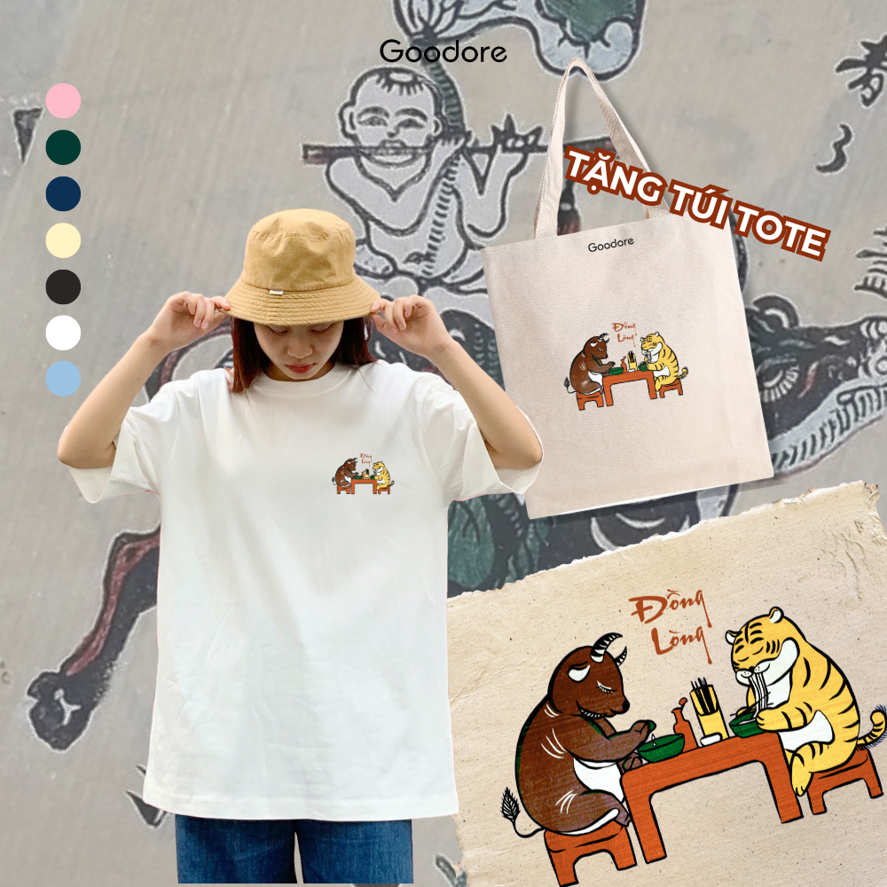 Áo thun Oversize unisex nam nữ Goodore BST Đông Hồ Street mẫu Đồng Lòng mini cotton 230gsm thoáng mát năng động
