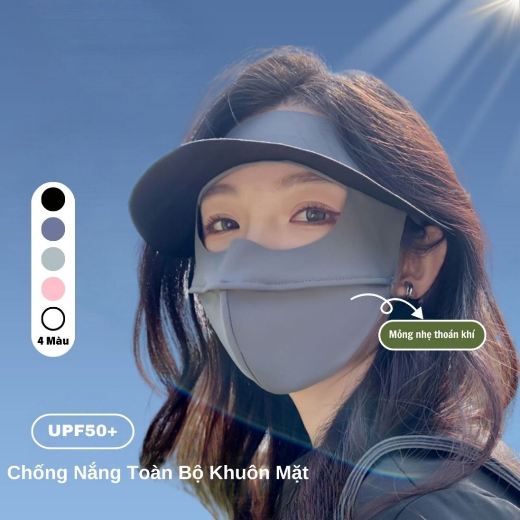 Khẩu trang vải mặt nạ chống nắng toàn mặt chống tia UV cực tím UPF50+, khẩu trang full face vải lụa băng thoáng khí