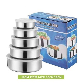 Bộ 5 Hộp Lạnh Tròn Inox Đủ Size Lớn Bé Tiện Dụng, Bảo Quản Kín Thức Ăn