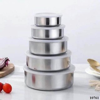 Bộ 5 Hộp Lạnh Tròn Inox Đủ Size Lớn Bé Tiện Dụng, Bảo Quản Kín Thức Ăn