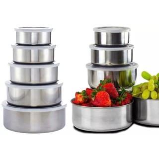 Bộ 5 Hộp Lạnh Tròn Inox Đủ Size Lớn Bé Tiện Dụng, Bảo Quản Kín Thức Ăn