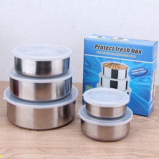 Bộ 5 Hộp Lạnh Tròn Inox Đủ Size Lớn Bé Tiện Dụng, Bảo Quản Kín Thức Ăn