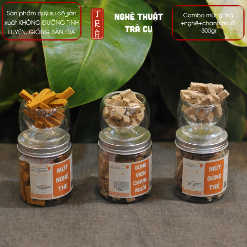 Combo 300gr mứt gừng thẻ + mứt nghệ +gừng viên chanh muối, dùng đường phèn và nguyên liệu bản địa