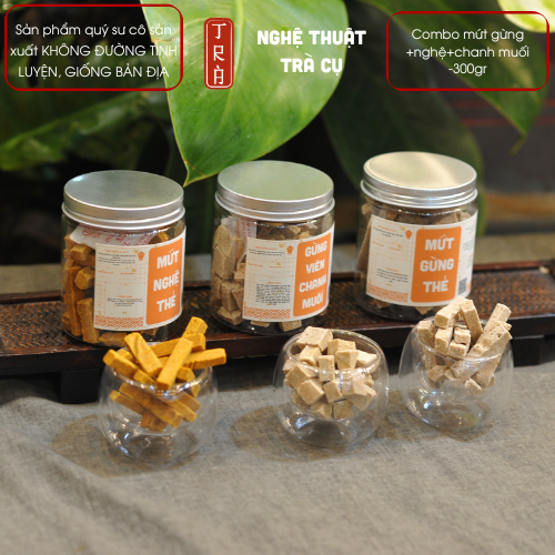 Combo 300gr mứt gừng thẻ + mứt nghệ +gừng viên chanh muối, dùng đường phèn và nguyên liệu bản địa