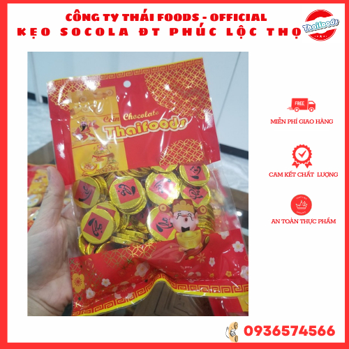 Kẹo socola đồng tiền Phúc Lộc Thọ Tài đỏ lọ 50c, thùng 12 lọ, bánh kẹo đi lễ