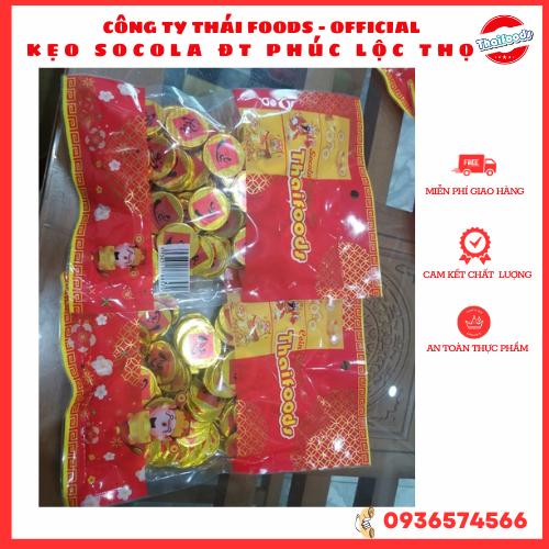 Kẹo socola đồng tiền Phúc Lộc Thọ Tài đỏ lọ 50c, thùng 12 lọ, bánh kẹo đi lễ