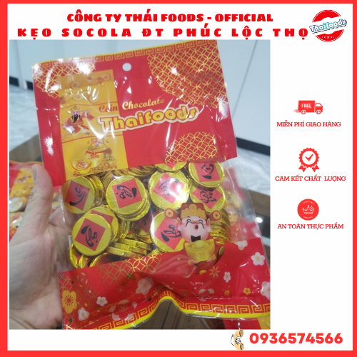 Kẹo socola đồng tiền Phúc Lộc Thọ Tài đỏ lọ 50c, thùng 12 lọ, bánh kẹo đi lễ