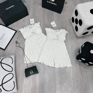 Váy Jum Trắng Kem Đi Biển Vải Xốp Nhăn Ô Co Giãn Ôm Body Có Đệm Ngực Sexy Freesize