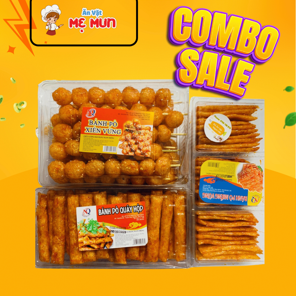 Combo 3 Hộp Bánh Pò Quẩy Hộp + Xiên Vừng + Miếng Vừng, Hộp To Ăn Thả Ga, Đồ Ăn Vặt Tuổi Thơ
