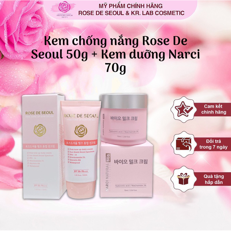 Combo kem chống nắng rose de seoul 50ml và kem dưỡng Narci natural 70ml hạn 2028 IS189