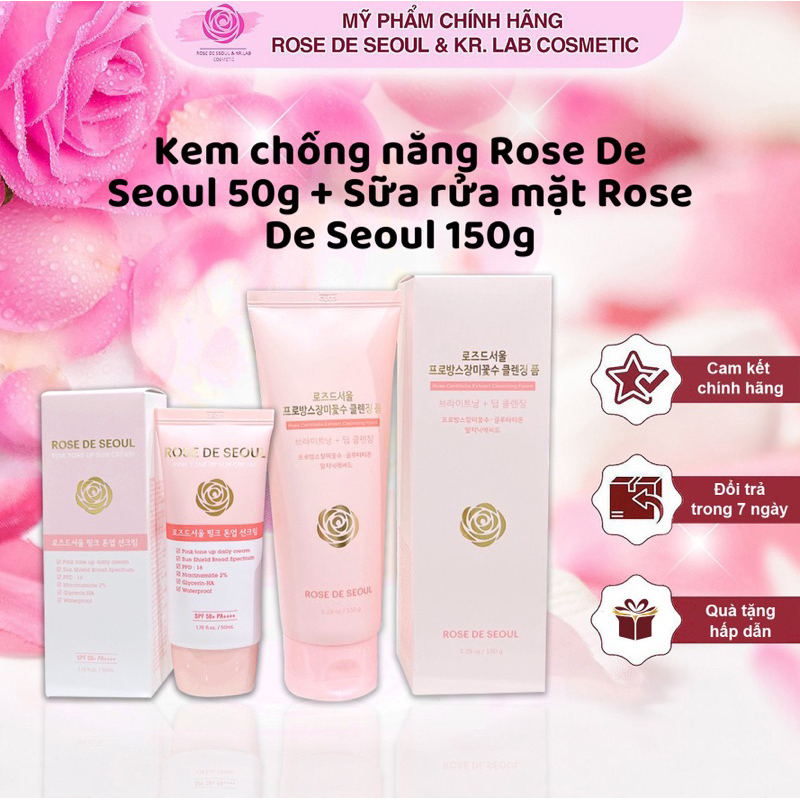 Combo kem chống nắng rose de seoul và sữa rửa mặt rose de seoul date 2028 IS344