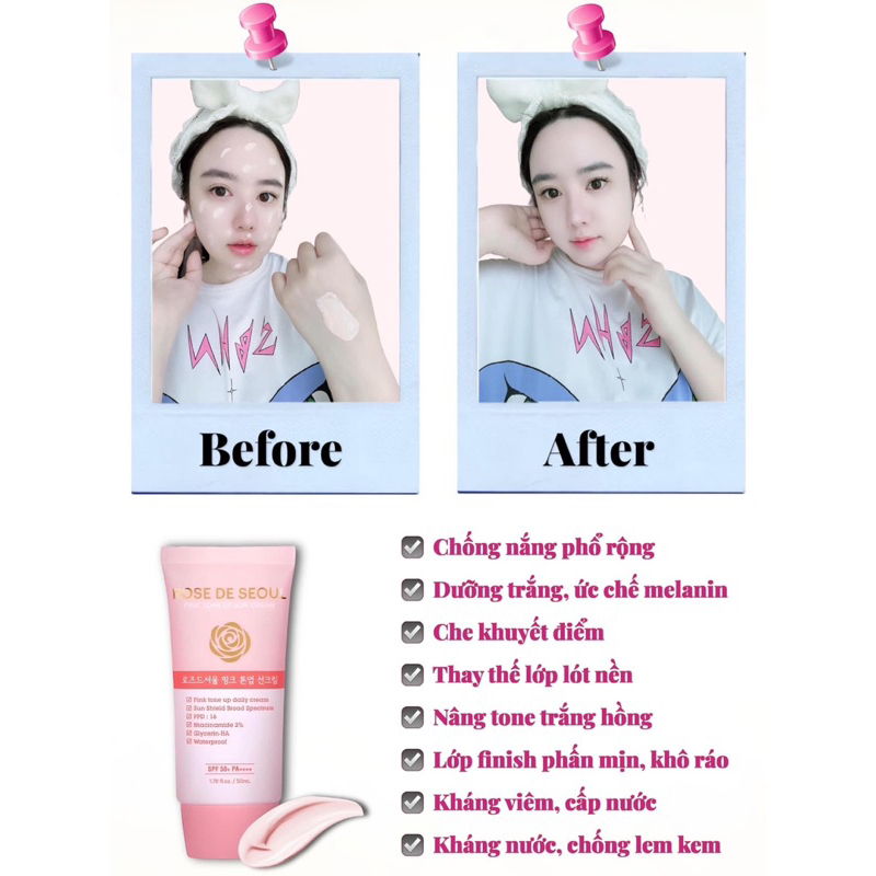Combo Kem chống nắng Rose de Seoul + Sữa rửa mặt Rose de Seoul IS476