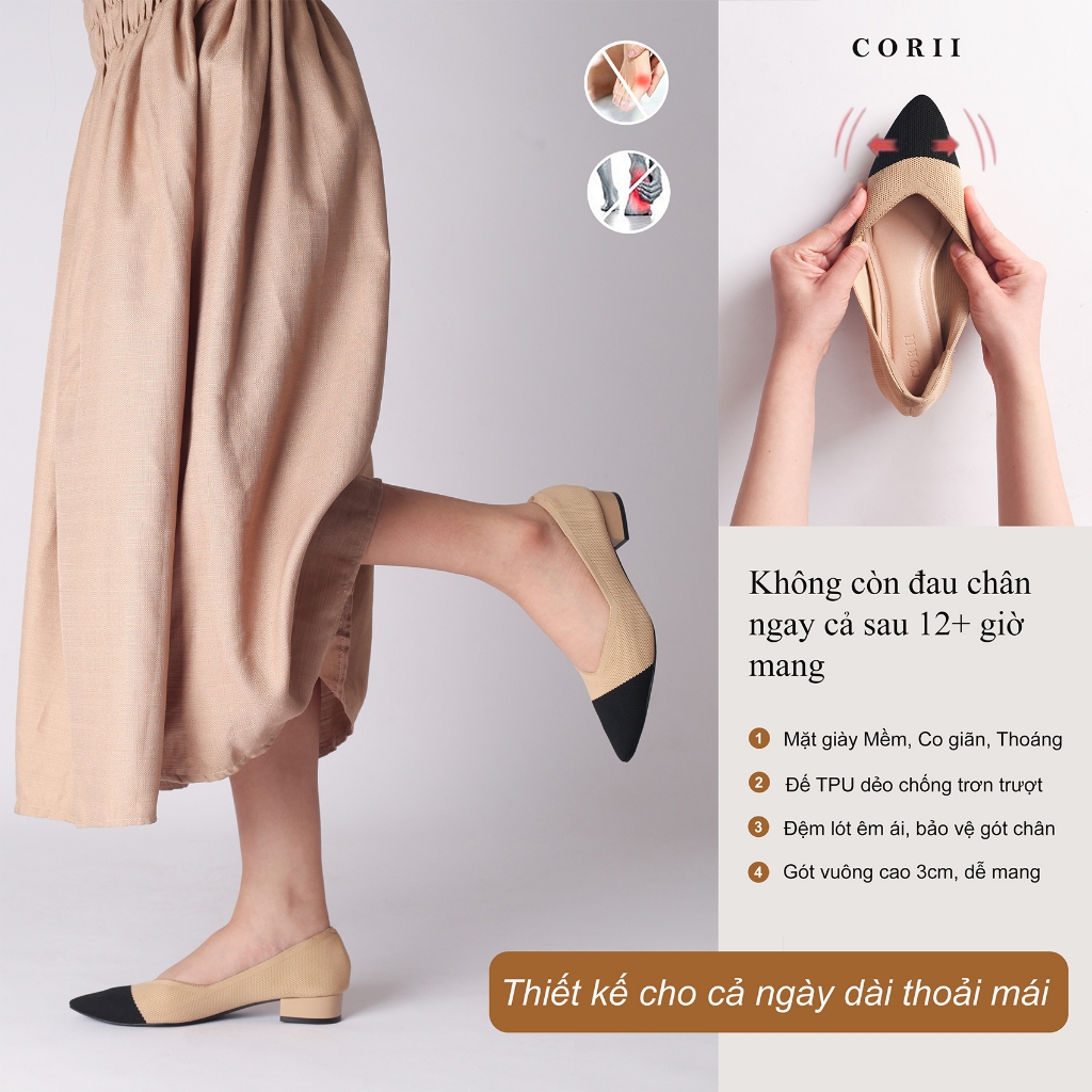 CORII - Giày Bít Cao Gót Mũi Nhọn The Nature 3.0 Thời Trang và Thoải Mái Nhất - CR04S Đen & Kem