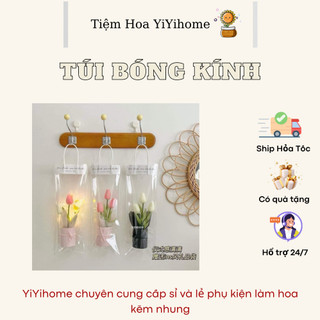 TÚI KÍNH BÓNG TRONG SUỐT ĐỰNG HOA GIẢ , HOA KẼM NHUNG TRANG TRÍ