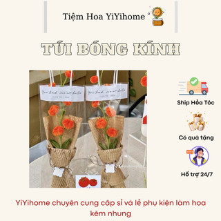 TÚI KÍNH BÓNG TRONG SUỐT ĐỰNG HOA GIẢ , HOA KẼM NHUNG TRANG TRÍ