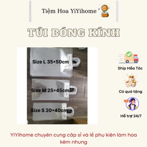 TÚI KÍNH BÓNG TRONG SUỐT ĐỰNG HOA GIẢ , HOA KẼM NHUNG TRANG TRÍ
