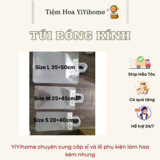 TÚI KÍNH BÓNG TRONG SUỐT ĐỰNG HOA GIẢ , HOA KẼM NHUNG TRANG TRÍ