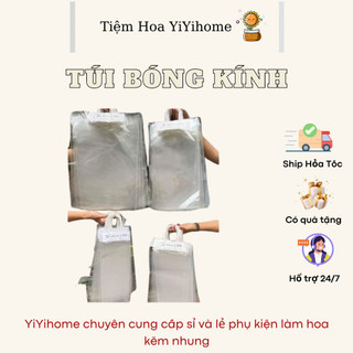 TÚI KÍNH BÓNG TRONG SUỐT ĐỰNG HOA GIẢ , HOA KẼM NHUNG TRANG TRÍ