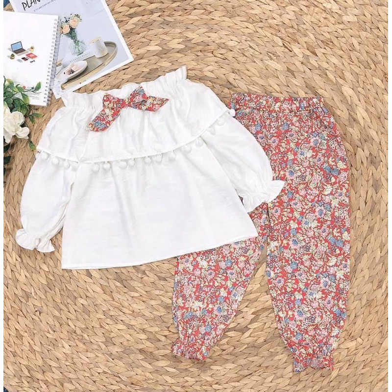 Set bé gái trễ vai tiểu thư June D5604 1-10 tuổi (10-40kg) – Bộ đồ trẻ em dáng xinh