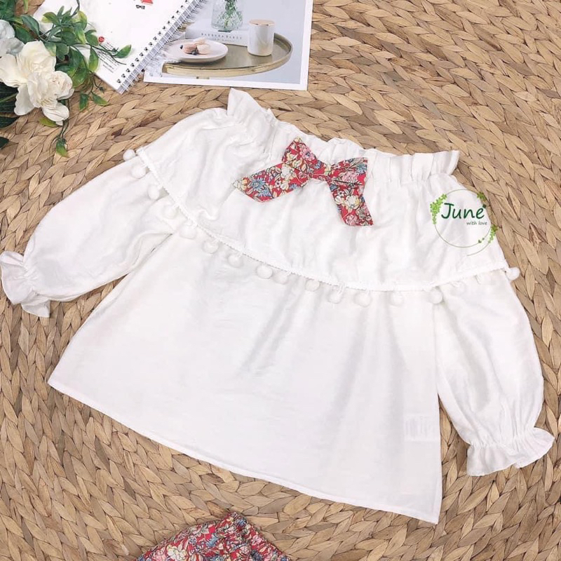 Set bé gái trễ vai tiểu thư June D5604 1-10 tuổi (10-40kg) – Bộ đồ trẻ em dáng xinh