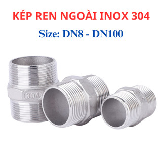 Kép Inox 304 - Nối 2 Đầu Ren Ngoài Inox - Cút Nối Inox Các Thiết Bị Hơi, Khí nén phi 13mm - 49mm.