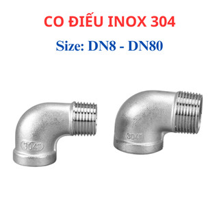 Co điếu inox 304, nối góc ren trong ren ngoài DN8 - DN40 (phi 13mm - 49mm)