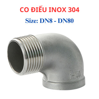 Co điếu inox 304, nối góc ren trong ren ngoài DN8 - DN40 (phi 13mm - 49mm)