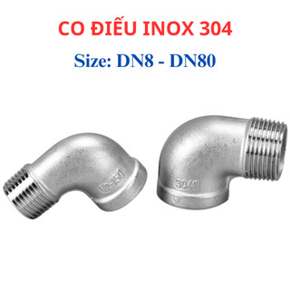 Co điếu inox 304, nối góc ren trong ren ngoài DN8 - DN40 (phi 13mm - 49mm)