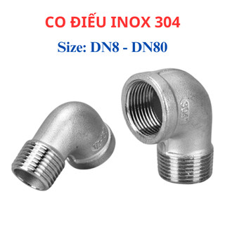 Co điếu inox 304, nối góc ren trong ren ngoài DN8 - DN40 (phi 13mm - 49mm)