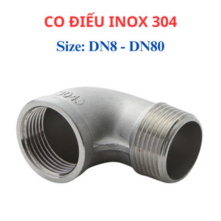 Co điếu inox 304, nối góc ren trong ren ngoài DN8 - DN40 (phi 13mm - 49mm)