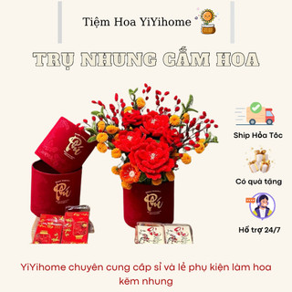 TRỤ NHUNG CẮM HOA TẾT KẼM NHUNG