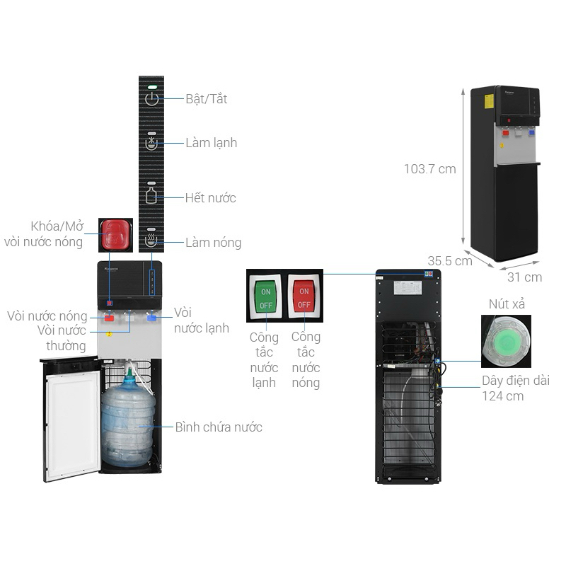 Cây nước nóng lạnh , máy làm nóng lạnh nước uống Kangaroo KG64A3 hút bình 