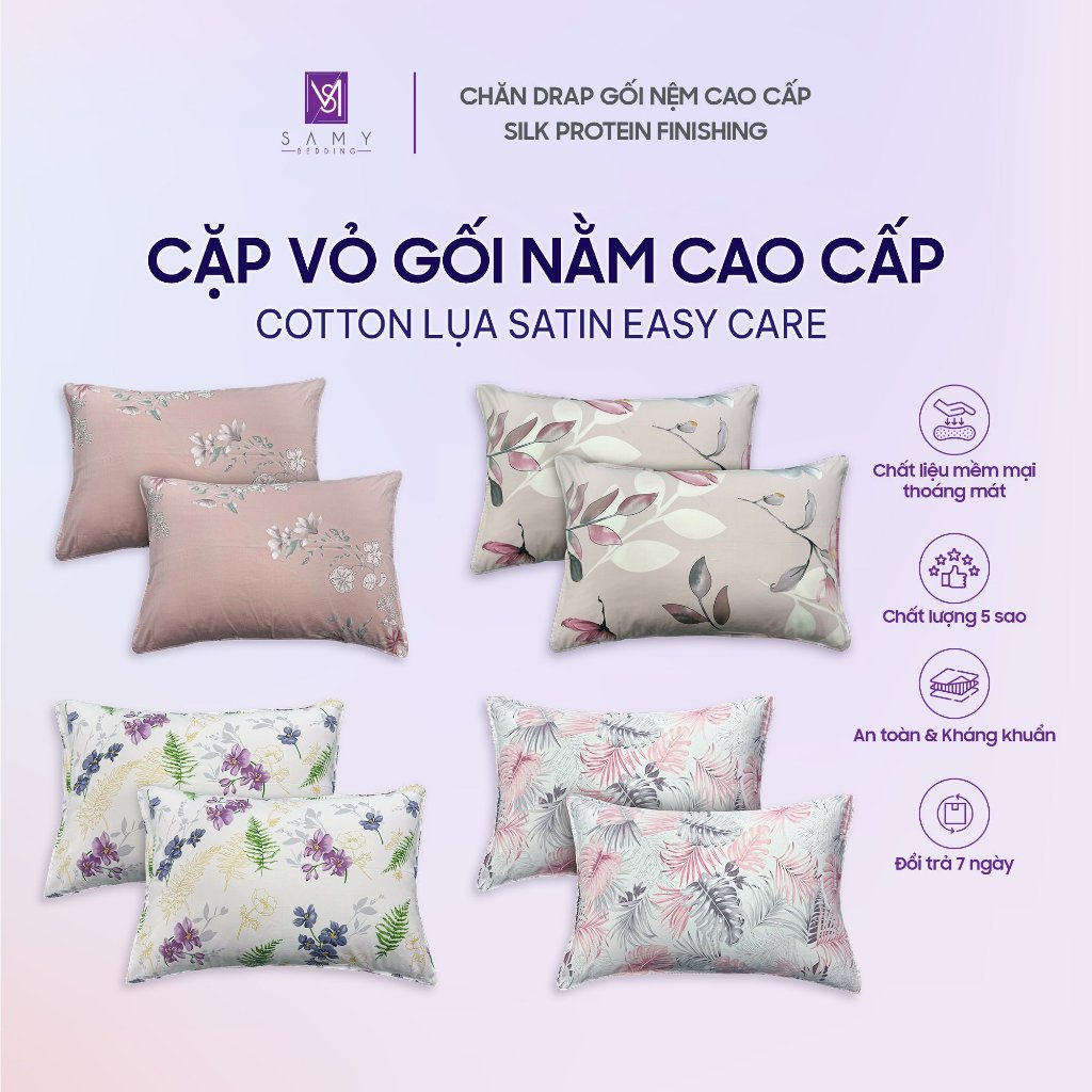 Ảnh Cặp Vỏ Gối Nằm Cotton Lụa Satin Hoa Văn Cao Cấp SAMY BEDDING Mềm Mại Thoáng Mát 2