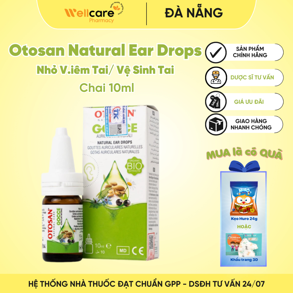 Otosan Ear Drops Natural [Chính hãng] Dung dịch nhỏ tai lọ 10ml giảm