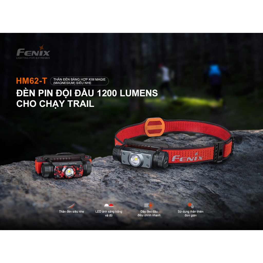 Đèn đội đầu FENIX HM62T Chính hãng (1200 Lumens)