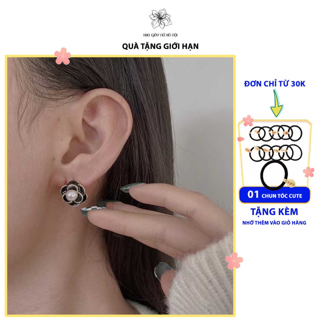 Bông Tai Mạ Bạc 925 hình bông hoa đính đá ngọc trai nhân tạo Xinh Xắn Phong Cách Hàn Quốc BO17