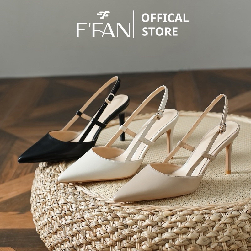 Giày nữ mũi nhọn hở gót [da thật] cao gót slingback đế nhọn 6 8 phân bít mũi 810 FFAN STORE big size màu đen be trắng