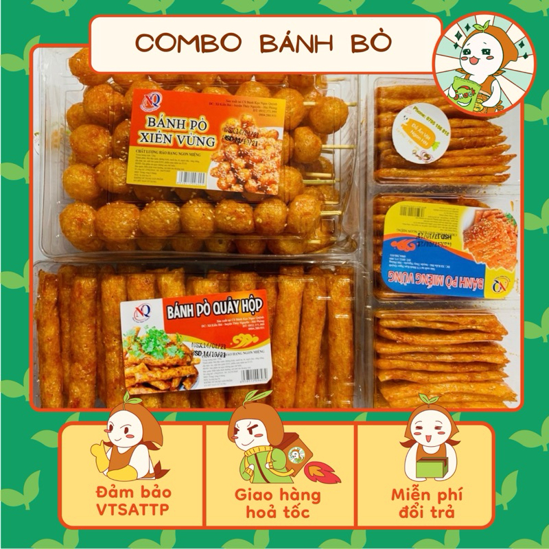 Combo 3 hộp bánh pò Huỳnh Ngọc Phát, bánh bò quẩy/ bánh bò xiên vừng/ bánh bò miếng vừng, Ăn Vặt Nhà Mầm.