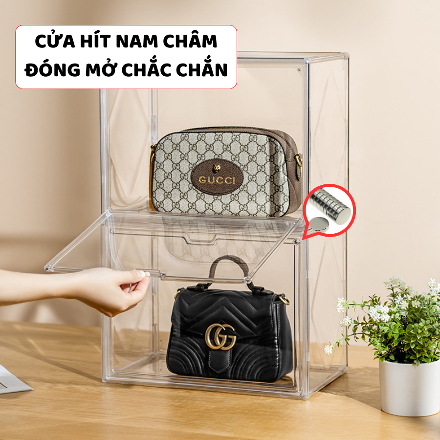 Hộp Trong Suốt Enoda Home, Hộp Trưng Bày Túi Xách, Hộp Đựng Túi Cửa Nam Châm Chống Bụi, Xếp Chồng Nhiều Tầng HTS020