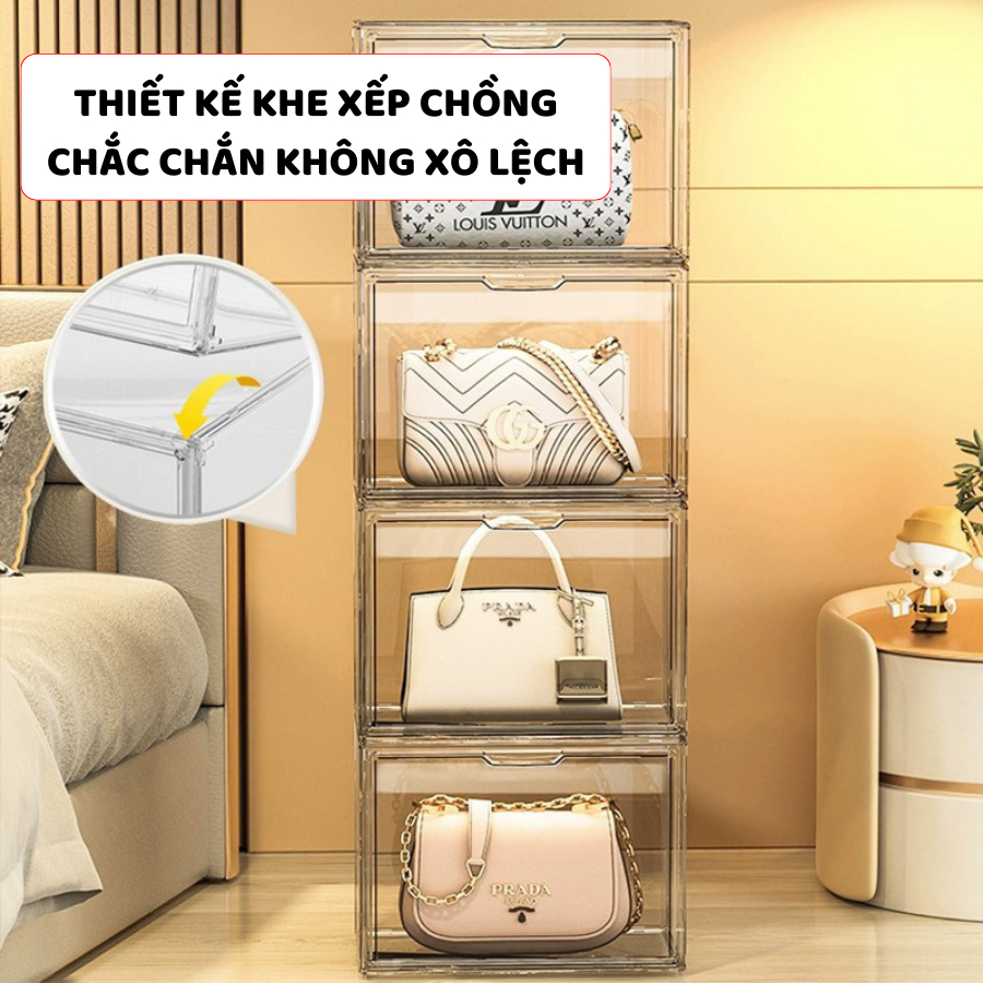 Hộp Trong Suốt Enoda Home, Hộp Trưng Bày Túi Xách, Hộp Đựng Túi Cửa Nam Châm Chống Bụi, Xếp Chồng Nhiều Tầng HTS020