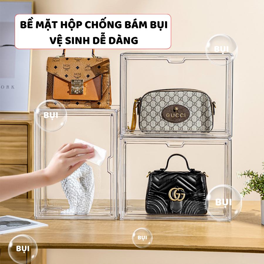 Hộp Trong Suốt Enoda Home, Hộp Trưng Bày Túi Xách, Hộp Đựng Túi Cửa Nam Châm Chống Bụi, Xếp Chồng Nhiều Tầng HTS020