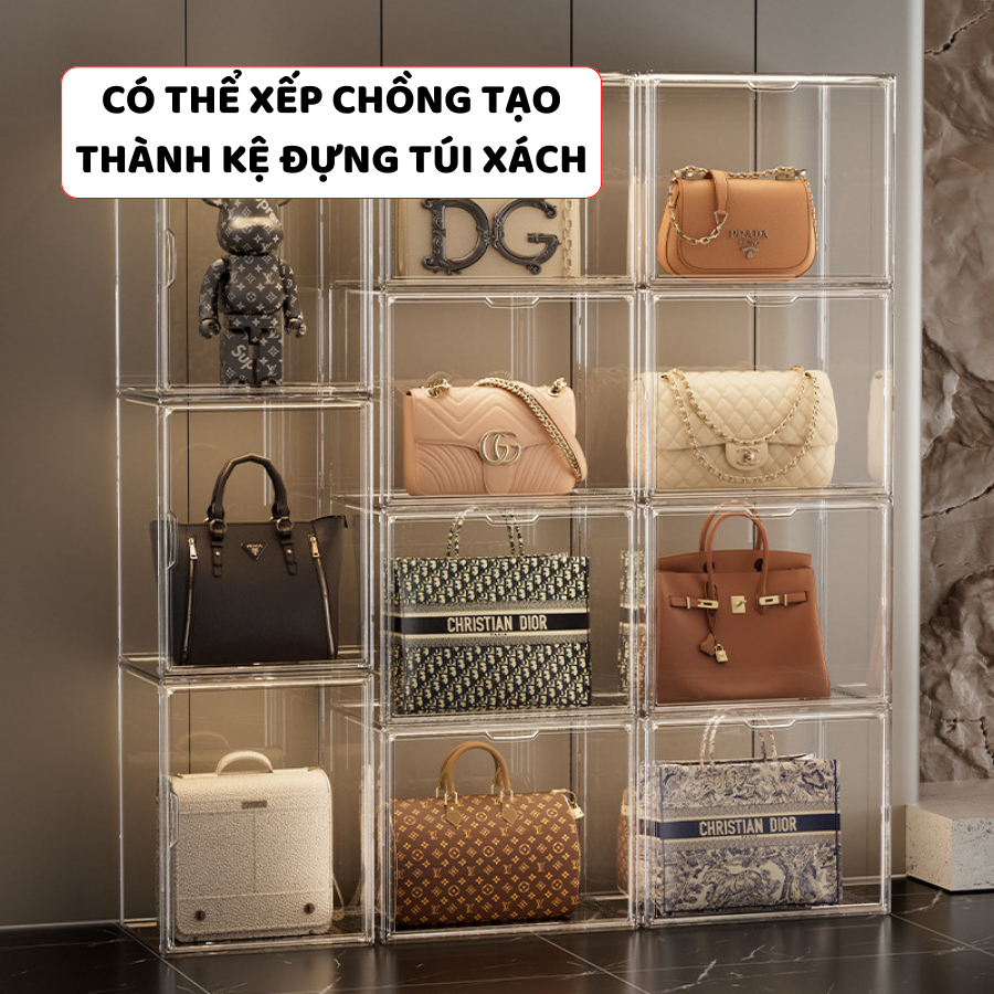Hộp Trong Suốt Enoda Home, Hộp Trưng Bày Túi Xách, Hộp Đựng Túi Cửa Nam Châm Chống Bụi, Xếp Chồng Nhiều Tầng HTS020
